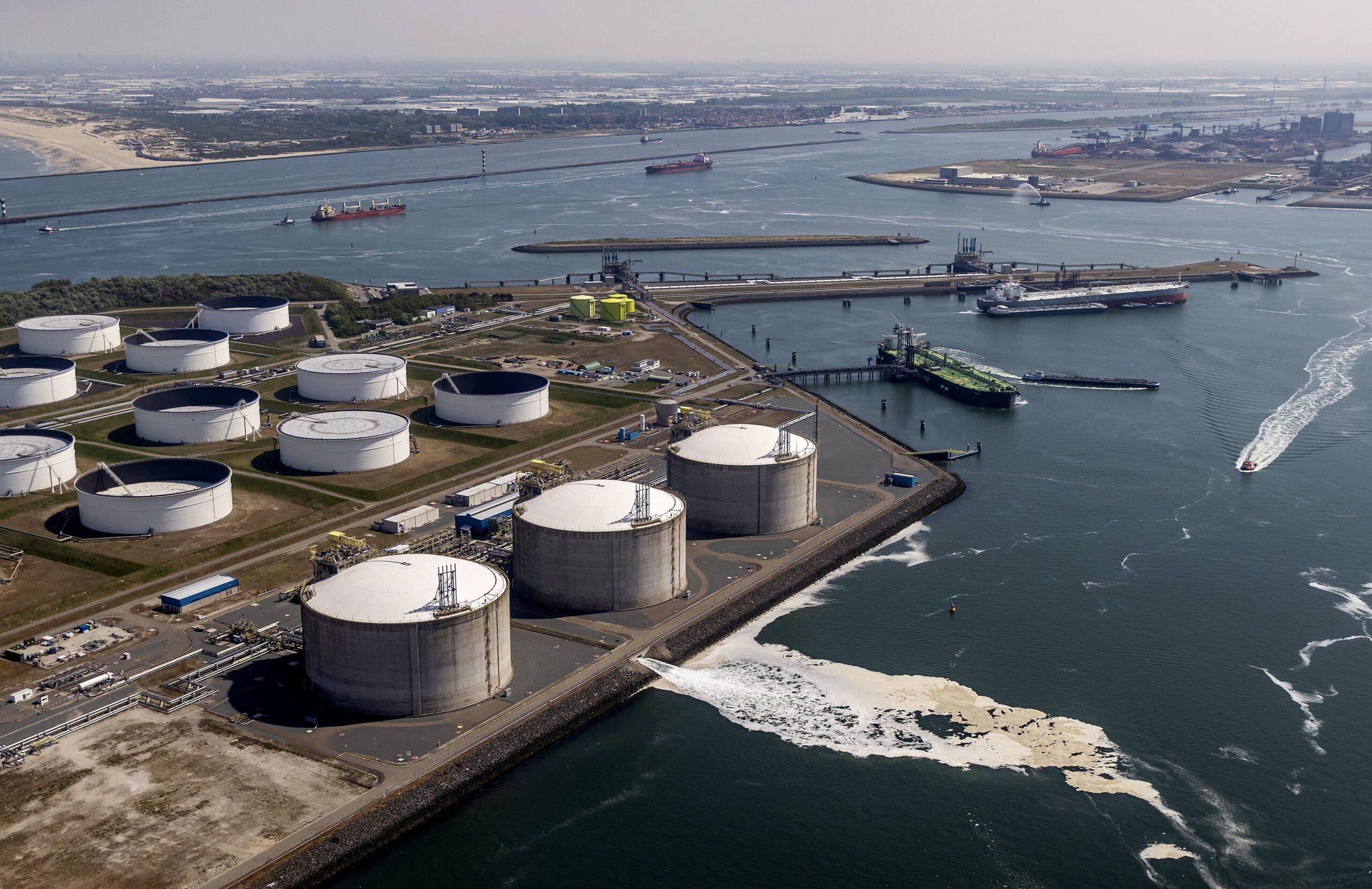 This aerial view shows the Liquid Natural Gas (LNG) terminal on the Maasvlakte in Rotterdam, on May 6, 2022. – – Netherlands OUT (Photo by Koen van Weel / ANP / AFP) / Netherlands OUT (Photo by KOEN VAN WEEL/ANP/AFP via Getty Images) 