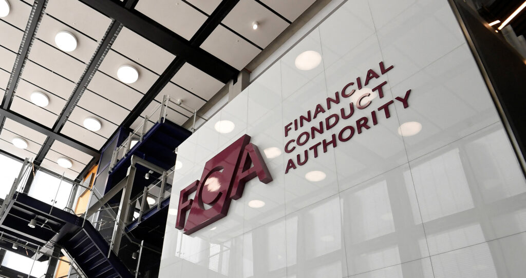 Financial Conduct Authority head office and logo.