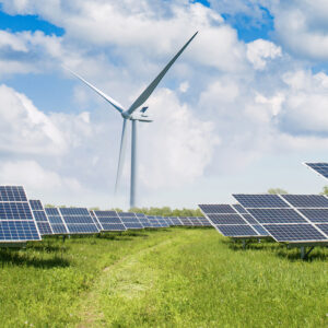 Solar energy panels and wind turbine