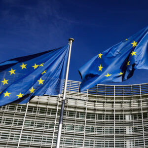 EU flags outside European Commission building
