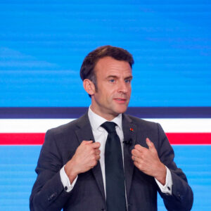 French President Emmanuel Macron speaks during a conference titled 'Accelerer notre reindustrialisation' (Speed Up our reindustrialization) with some representatives of French industry at the Elysee Palace in Paris, France, 11 May 2023.