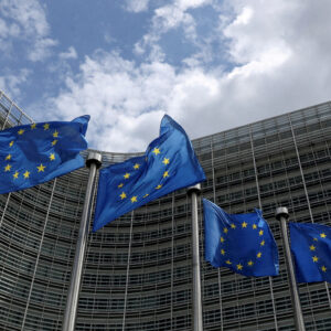EU flags outside European Commission HQ