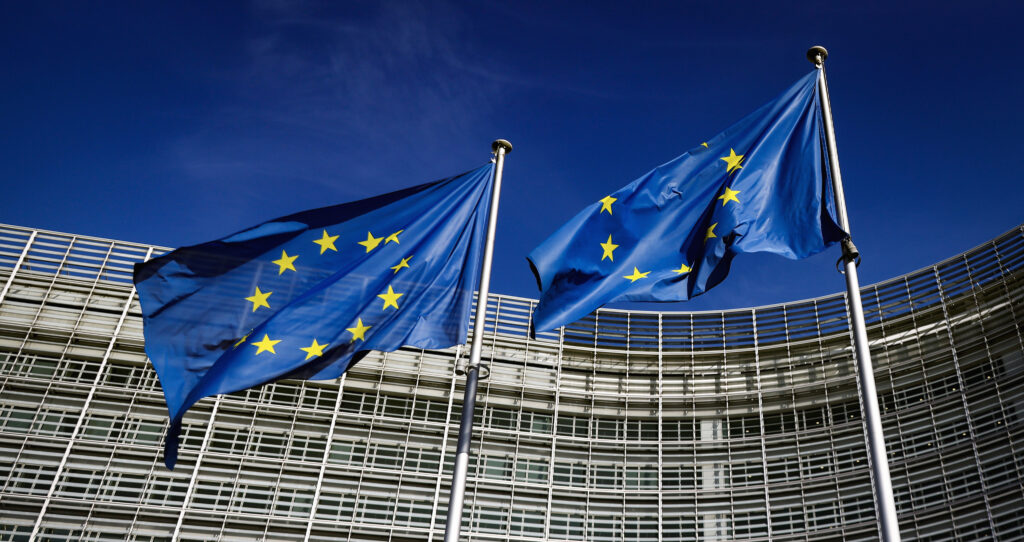 EU flags outside the European Commission building