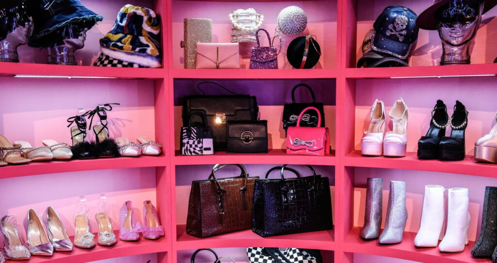 Handbags and shoes in fashion store