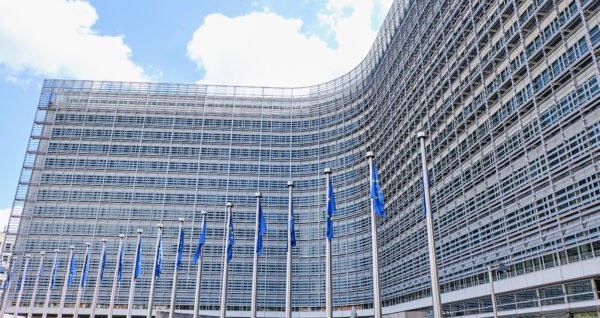 European Commission building and flags
