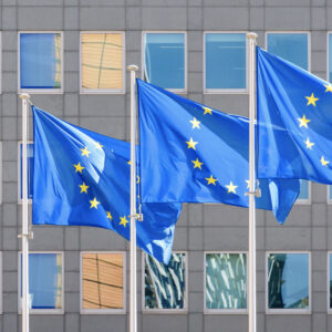 European Commission building and flags