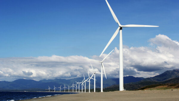 Wind turbines on a beach