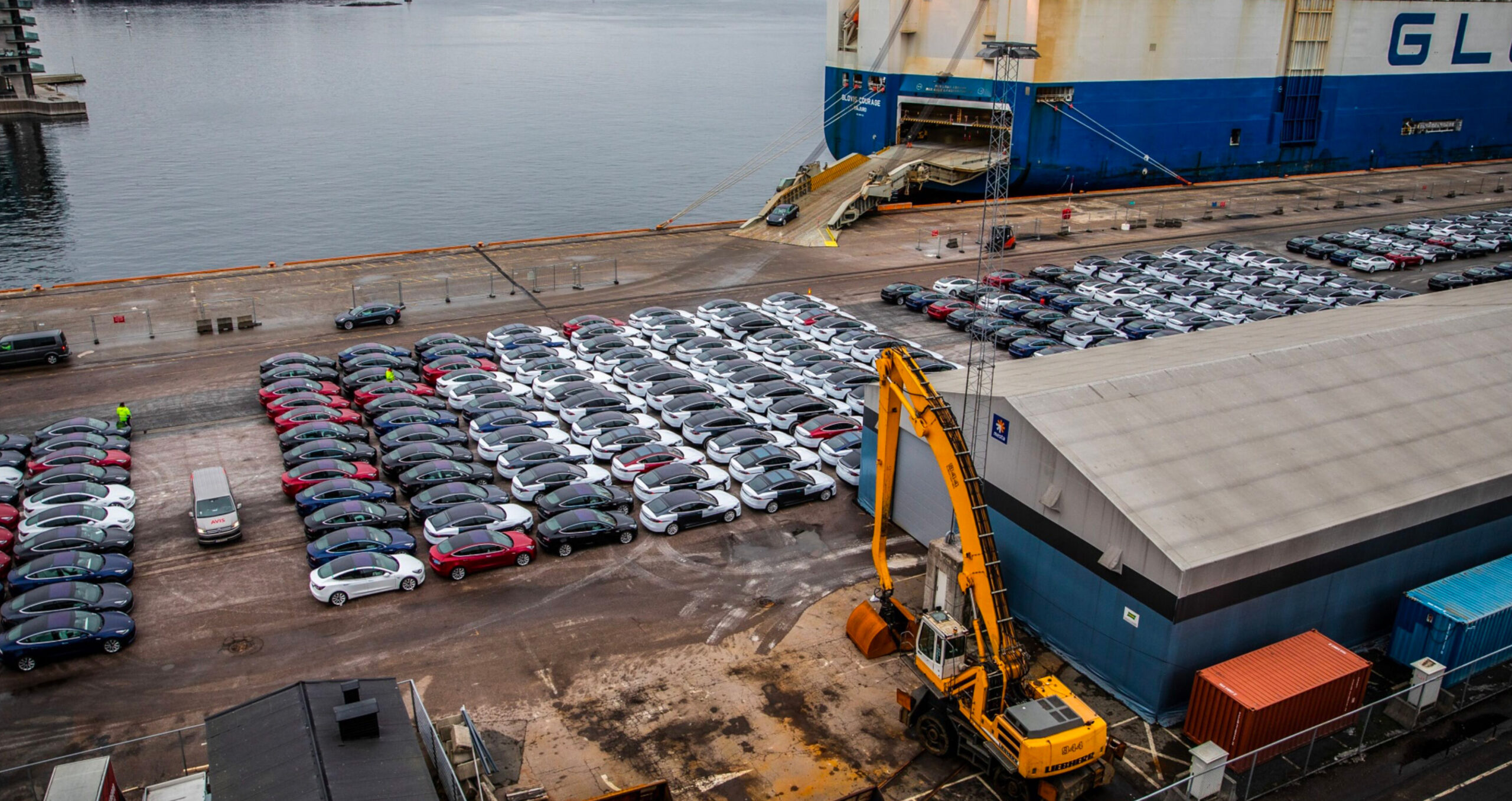 Automobiles produced by Tesla Inc arriving at the Port of Oslo. Norway leads the way in EV sales in Europe with more than 90 per cent of new vehicles being either battery electric or plug-in hybrid (Photo: Odin Jaeger/Bloomberg) 