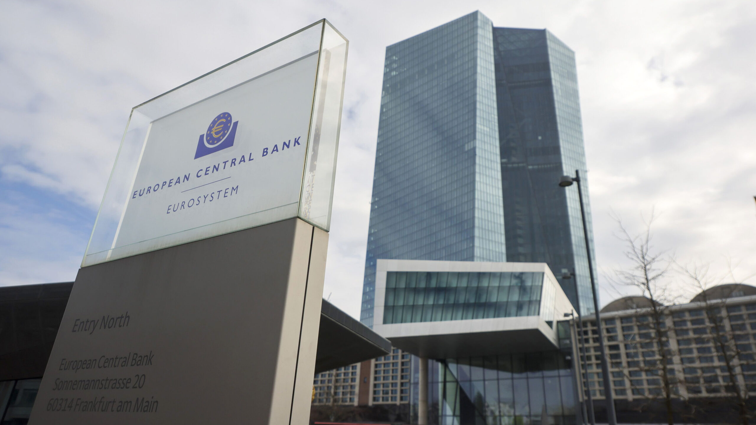 European Central Bank logo and entrance