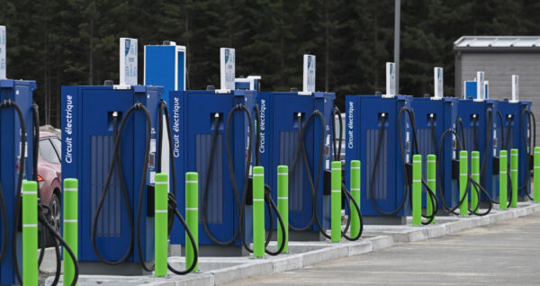 A fast-charging point in Quebec, Canada. Net zero will require massive global investments in energy networks  so they are prepared to accommodate a surge in power consumption from electric vehicles, among other things (Photo: Graham Hughes/Bloomberg)