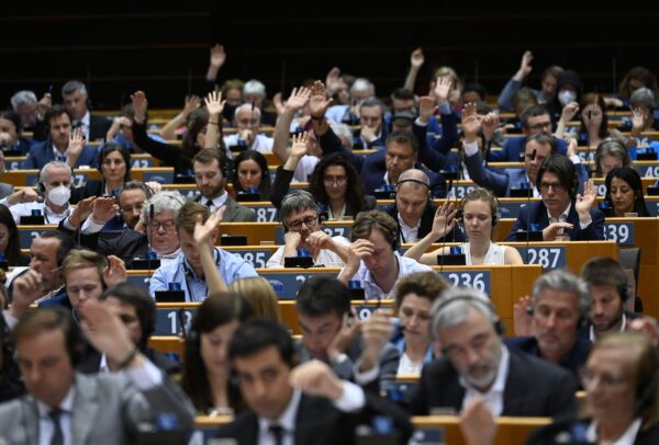 Euro-deputies take part in a vote at the European Union Parliament in Brussels. (Photo by JOHN THYS / AFP) (Photo by JOHN THYS/AFP via Getty Images)