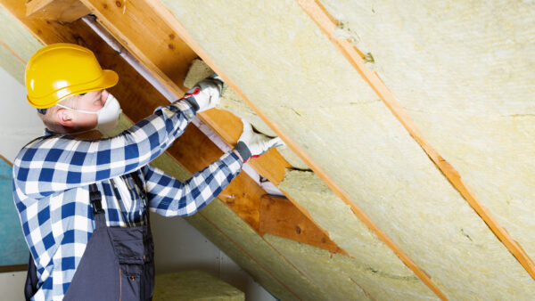 Man installing thermal roof insulation