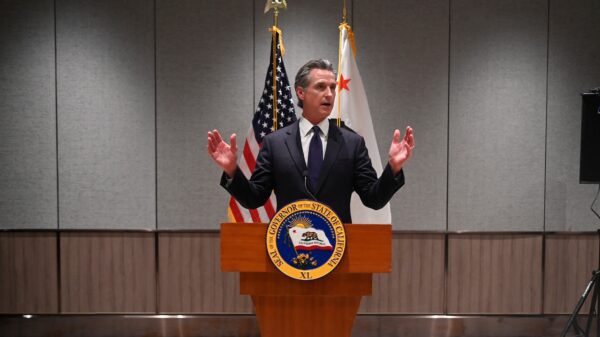 Governor of California Gavin Newsom speaking at press conference